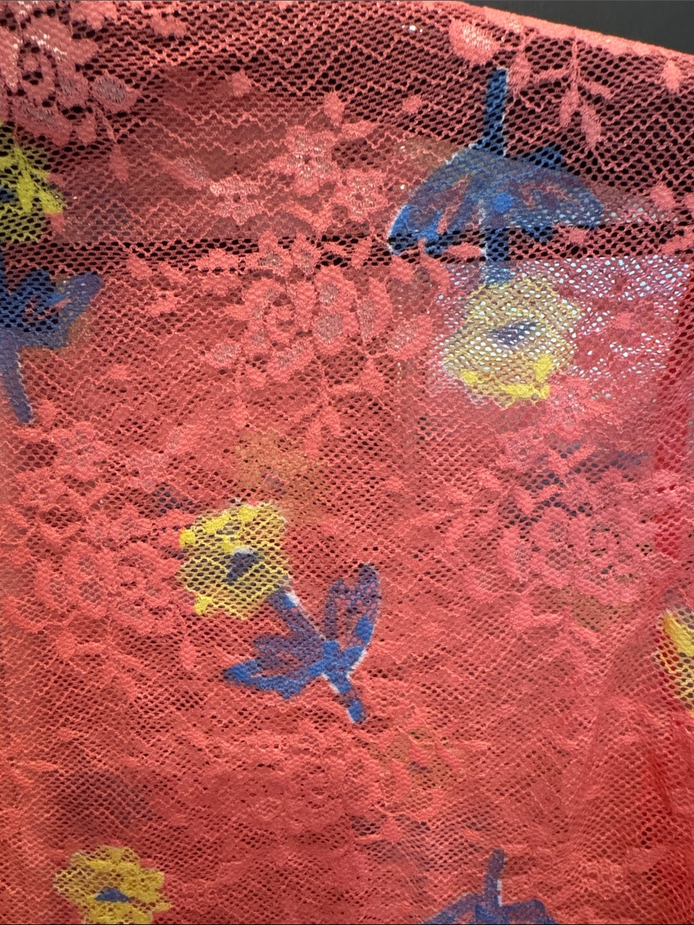 Umgee Coral Lace Floral Mesh Top with Yellow & Blue Accents - Picture 3 of 9